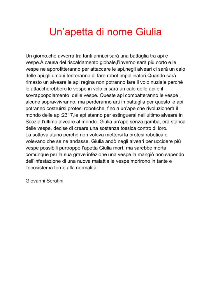 Elaborato 'Un apetta di nome Giulia' di Giovanni Serafini 