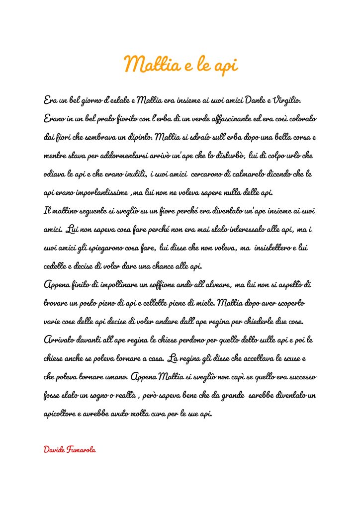 Elaborato 'Mattia e le api' di Davide Fumarola